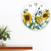 Duvar Saatleri Sarı Ayçiçeği Çiçek Bitki Sanatı Dekoratif Yuvarlak Saat Özel Tasarım Sessiz Yatak Odaları Büyük