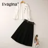 Work Dresses Evagina Fashion Women's Long-Sleeve Irregular Single-Breasted Flounced Edge Shirt Top Slim-Fit A-Line Half Skirt 2-Piece Set