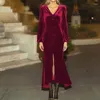 Robes décontractées avv Elegant Evening Party Velvet Robe Ladies Long Manche V Cou Neck Single-Breasted Split Slim Bodycon Automne 2024 VINTAGE