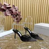 Sandals Summer Designer Women in pelle nera Mesh Crystal Strappy Punta Punta Punta High Tach Scarpe per Slingback per feste Muler