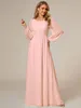 Party Dresses Elegant Evening Long A LINE Full Sleeve O-Neck Chiffon Floor-Length Gown 2024 Ever Pretty Of White Prom Women Dress