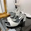 Klassische High Heeled Sandals Party Leder Frauen Tanzschuh Designer sexy Absätze Wildleder Lady Metallgürtel Schnalle Dicke Ferse Frau Schuhe Pantoffeln Schwarze weiße High Heels