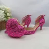Sandals Crystal Fucshia Pink Bridal Wedding Shoes Summer Women's Party Dress And Bag Set Pointed Toe Rhinestone Handbag 7cm