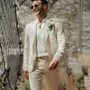 Herrkopplar linne bröllop för män trädgård sommar brudgum tuxedo hack lapel prom blazer 2 bit set (jacka byxor) 2024
