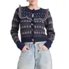 Tricots féminins VII 2024 Brand SE Early Spring Woman Vêtements Vintage plissés Jacquard Round Nou Wool Cardigan Pull