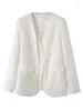 بدلات المرأة Lanmrem أزياء الترتر أبيض السترة للنساء الخامس رقبة التصحيح التصميم زر واحد معطف مكتب سيدة 2024 الملابس 32C806