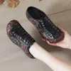 Casual Shoes Genuine Leather For Women Lace Up Ballet Flats Vintage Floral Loafers Elderly Woman Anti Kick 2024