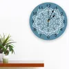 Wandklokken blauwe mandala bloemen decoratieve ronde klok Arabische cijfers ontwerp niet tikkend groot voor slaapkamers badkamer