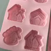 Moldes de cozimento 3D Grade Food Christmas Silicone Bolo Mold House Gingerbread Molds Housed Housed Mousse Accesorios