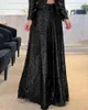 여자 바지 2024 패션 여성 캐주얼 나이트 아웃 파티 레깅스 매력적인 우아한 섹시 블링 바지 높이 허리 스팽글 플레어