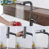 YCRAYS Black Kitchen Faucets Gray Pull Out Rotation Waterfall Stream Sprayer Head Sink Mixer Brushed Nickle Water Tap Accessorie 240325