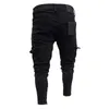 Hommes stress skinny jeans déchirés hommes poche latérale lavée slim pantalon biker pantalon de survêtement de la mode pantalon hip hop jogger 240401