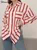 Women's Blouses Streamgirl Green Striped Shirt For Women Oversize Long Sleeve Black Stripe Elegant Shirts Loose Top 2024