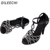 Dansschoenen Dileechi Bronze zwarte strassige steentjes Latin Women's Salsa Party Ballroom Dancing Softsole Hoge Heel 10 cm 10 cm