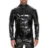 Vestes pour hommes en faux cuir en cuir de fête de nuit avec un collier de support fermeture lisse brillante pour la nuit