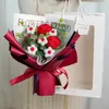 Flores decorativas Crochet Rose Bouquet Conjunto de ramo terminado Flor DIY Handicraft Anniversary Anniversary For Girlfriend