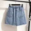 Jeans feminino verão solto shorts de jeans plus size para mulheres versão coreana Broken hole wide perna calças