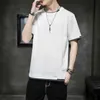 Mens Summer Short Sleeve T-shirt Cotton Slim Fit Round Neck Half Thin Korean Top Casual Trend