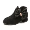 Stövlar Shujin Children's Ankle Princess Sweet Warm Shoes Big Bow-Knot Autumn Winter Girls Fashion Comfort for Kids