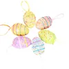 Party Decoration Easter Eggs Pack 6 randiga äggskumdekorationer hängande glasbollar med hål mini jul