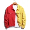 Mens Black Red Yellow White Spliced Denim Jacket Streetwear Loose Jean Coat Patchwork Top Outerwear 240321