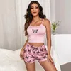 Heimkleidung Sexy Sommer Frauen Pyjama Set bedruckte Schmetterling Nachtwäsche Kleidung und Shorts süße weiche ärmellose Nachtwäsche für Frauen