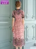 Sukienki swobodne różowe czarne koronkowe kwiatowe jedwabne moda 2024 Summer Seksowne biuro praca codzienna sukienka plus size szczupła dopasuj linię