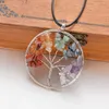 Ronde boom van het leven ketting Natuurlijke stenen Pendulum hanger kettingen goud zilver 7 chakra kristal kwarts reiki genezende sieraden met zwart lederen koord wax ketting