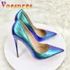 Klänningskor Evening Party Elegant Single 12cm Fashion Pointed Holographic High Heels Bling Snakesskin Unika bröllopspumpar Kvinnor