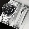 Montre-bracelets 2PCS / Set Men's High Fashion Business Steel Band Watch Quartz et Bracelet en alliage