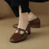 Kleding schoenen vrouwen pompen dikke hakken 3,5 cm Mary Janes retro bruine zwarte slip-on beknopte volwassen elegante dame 221-2