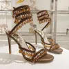 2024 Rene Caovilla Crystal Chandelier high-heeled sandals womens Fairy style luxury diamond serpentine wrapped Roman high heels designer banquet dress Fashion