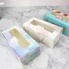 Gift Wrap 20pcs Pink Marbling Kraft Paper Box With Window Cookie Cake Mooncake Packaging Valentine's Day Wedding Party Favors