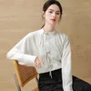 Bloups feminina Estética Oriental Mulheres Refinamento QIPAO Camisa brilhante Padrão floral escuro de seda Jacquard Tops Upper Duns Han Style