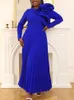 Womens Vintage Navy Blue Long Dresses for Party Evening Modest Pleated A Line Long Sleeve Asymmetric Ruffle Swing Dress Spring 240323