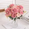 Dekorativa blommor Retro Silk Rose Artificial Bride Bouquet Hydrangea Peony Vintage Holding Fake Plants Home Wedding Accessories Decoration