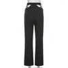 Pantalon féminin 2024 Spring Femmes Full Longueur Black Casual High Elastic Asse Loose Solide Hollow Out Spreet Land Streetwear