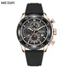 Montre-bracelets Megir Brand Fashion Men Regardez Silicone Sports Wristwatch Quartz Chronograph Large Dial Lumin Hands Date Clock Reloj Hombre