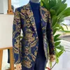 Costumes masculins hommes africains floraux pour mariage jacquard slim fit smoom smooto 2 pcs navire bleu marine veste personnalisée avec pantalon costume masculin 2024