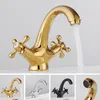 Bathroom Sink Faucets Dual Handle Basin Vessel Taps Deck Mounted Brass And Cold Washing Faucet Antique