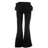 Calça feminina Pixiekiki Ruffle decoração de arco de baixa cintura BLARE y2k streetwear roupas femininas de tendência Sexy preto p85-dz30