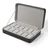 Watch Boxes VANSIHO Black Color 6/10/12 Slots Zipper Jewelry Exquisite Box Zippered Travel Case Luxury PU Leather Storage