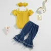 مجموعات الملابس ولدت طفلة ملابس الصيف 3pcs الزي مجموعة قصيرة الأكمام مضلعة رومبير جينز سراويل