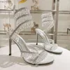 RENE CAOVILLA CRYSTAL CHANDELIER HIGH-HEELED SANDALS WOMENS FAIRY STYLITE LUXURY DIAMOND SERPENTINE RAPPED ROMAN HIGH HEILS 10cmデザイナーフレンチシューズ