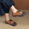 Casual Buty Kobiety Flats Skórzane obcasy miękkie obcasy niskie dla ręcznie robionej oryginalnej brązowej ballatowej płaskiej marki koronkowej 2024