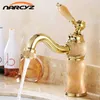 Bathroom Sink Faucets Royal Marble Faucet Basin And Cold Jade Taps Full Copper Golden Lavatory Stone Gold XT615