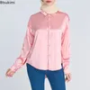 Camicette da donna 2024 camicia raso per donne musulmane sciolte di seta a maniche lunghe sovradimensize