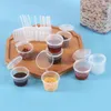 Opslagflessen 20 stcs Wegwerpsaus Cup 25 ml porties kopjes met deksels souffle bemonstering transparante container