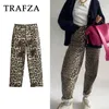 سروال نسائي Trafza 2024 Spring Women Vintage Leopard Print Button Butting Bockets Chic Zipper Long Streetwear Elegant