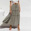 Midi Long Maxi Summer High Waisted Asymmetrical Ruched Ruffle Pleated Linen Cotton Women Skirts